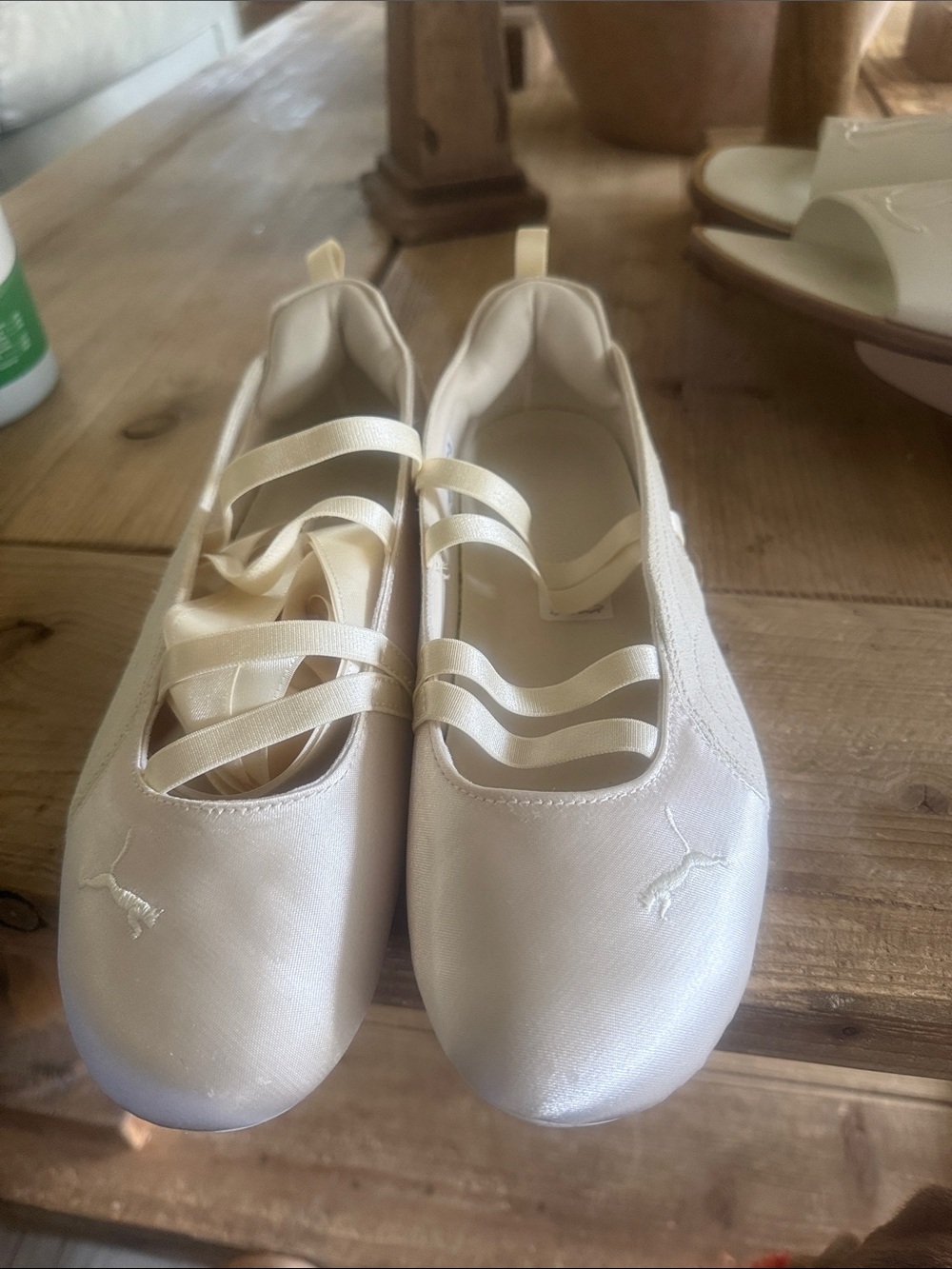 Puma Girls Cream Ballet-Inspired Sneakers with Elastic Straps